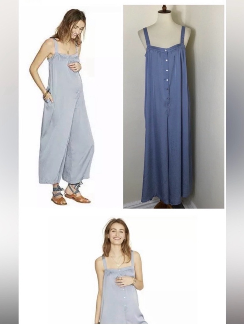 HATCH Maternity Silky Light Blue Wide-Leg Strap Jumpsuit